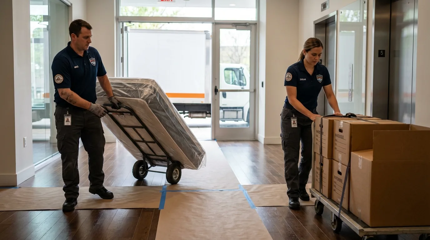 Professional apartment movers loading elevator in Belle Haven, VA