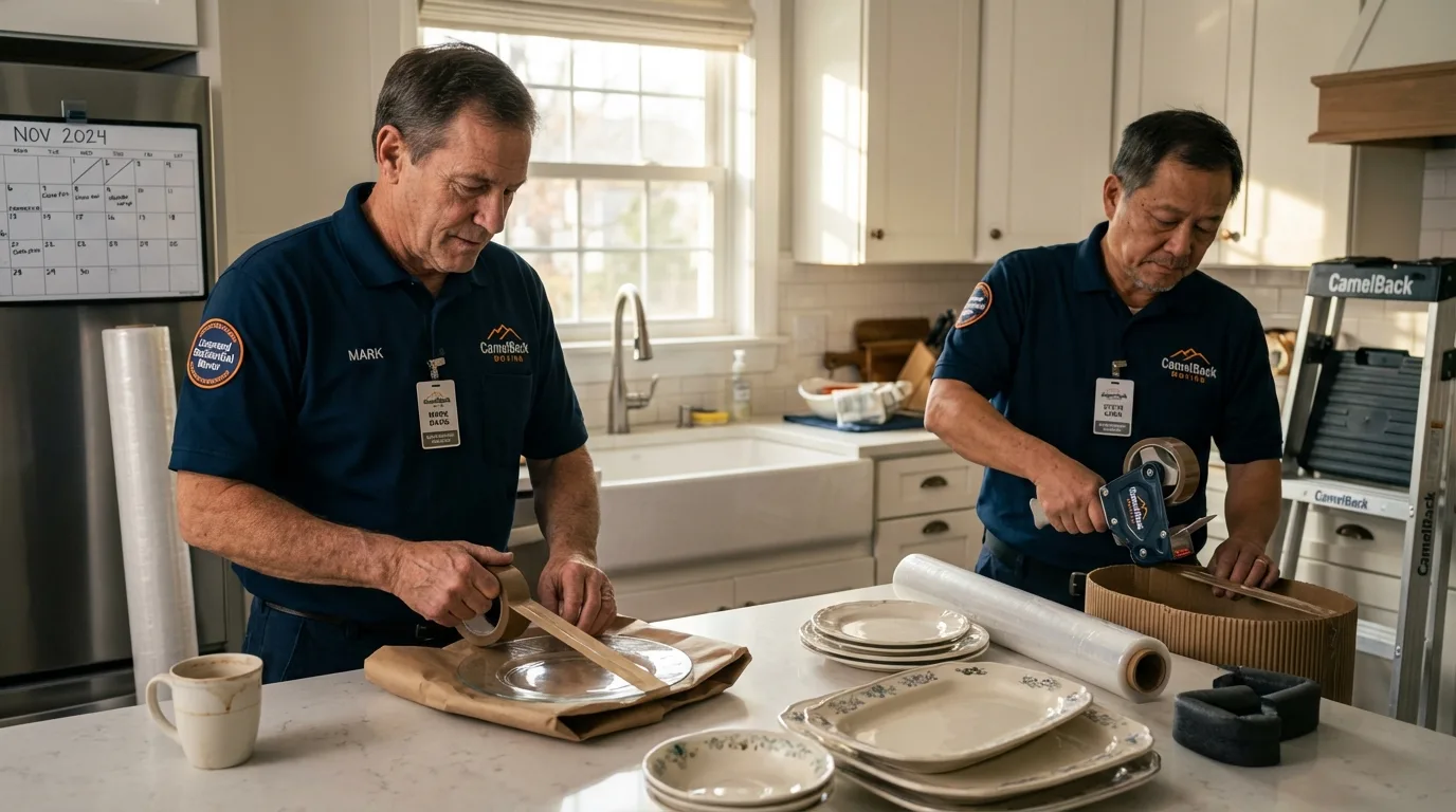 Professional crew packing kitchen dishware in Belle Haven, VA
